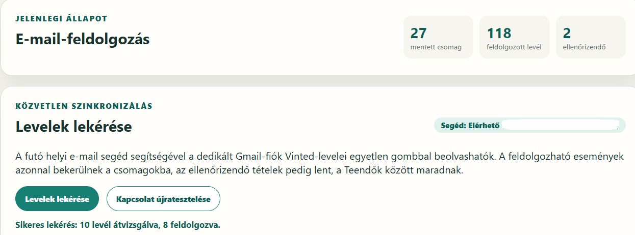 E-mail import és feldolgozás